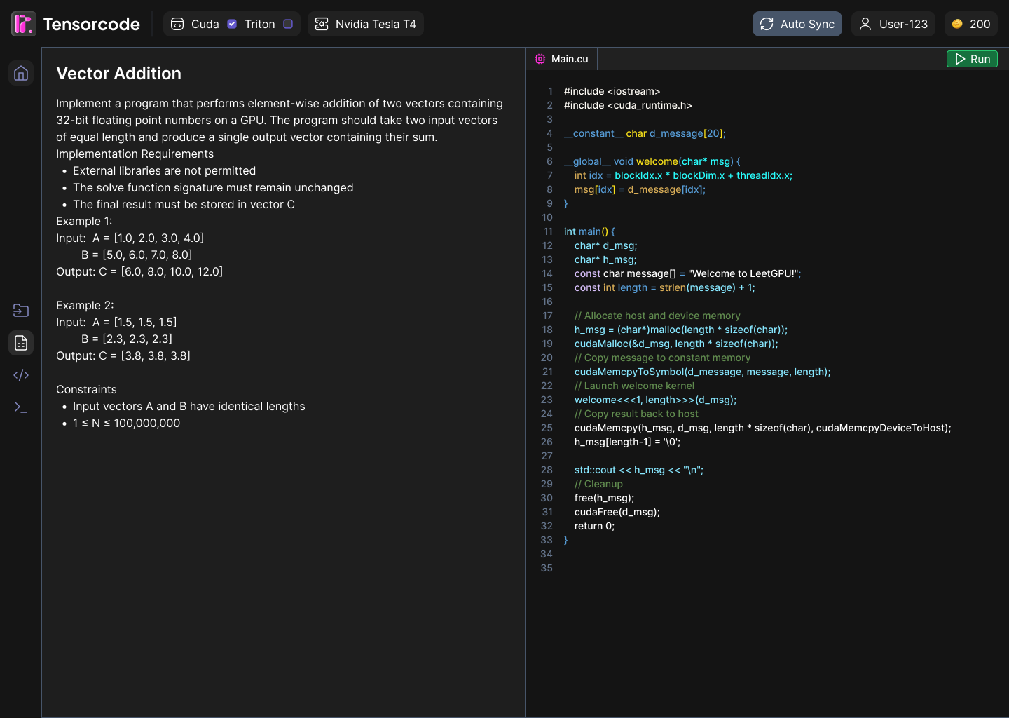 Tensorcode IDE with CUDA editor